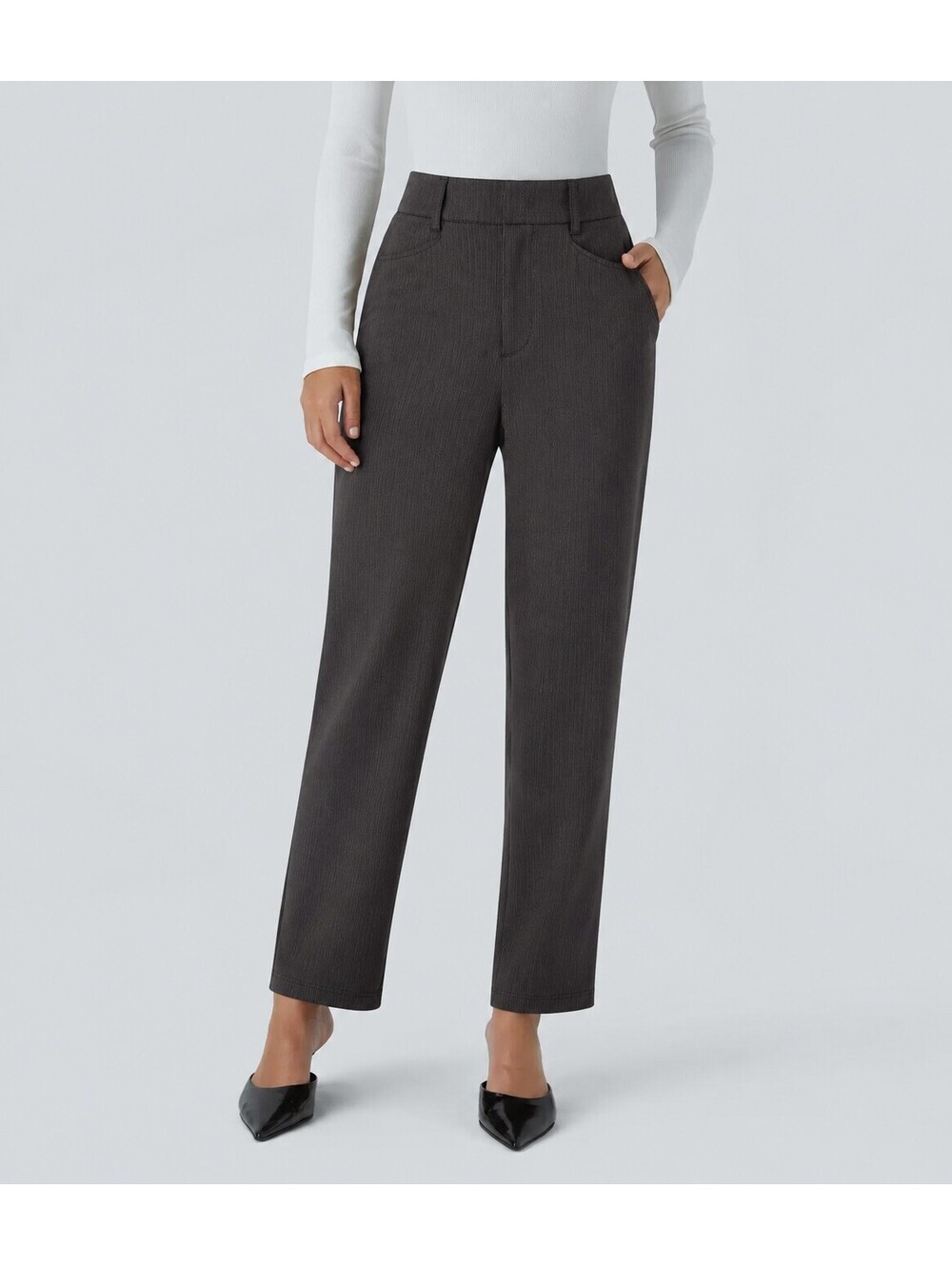 Halara Flex High Waisted Pocket Solid Work Pants Charcoal Pinstripe Size Medium